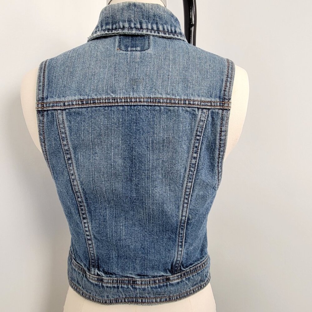 2010s American Eagle Outfitters Cropped Denim Vest Medium Wash - Picture 5 of 10
